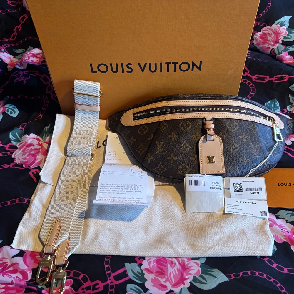 Louis Vuitton Brown Monogram Belt Bag with Gold Accents
